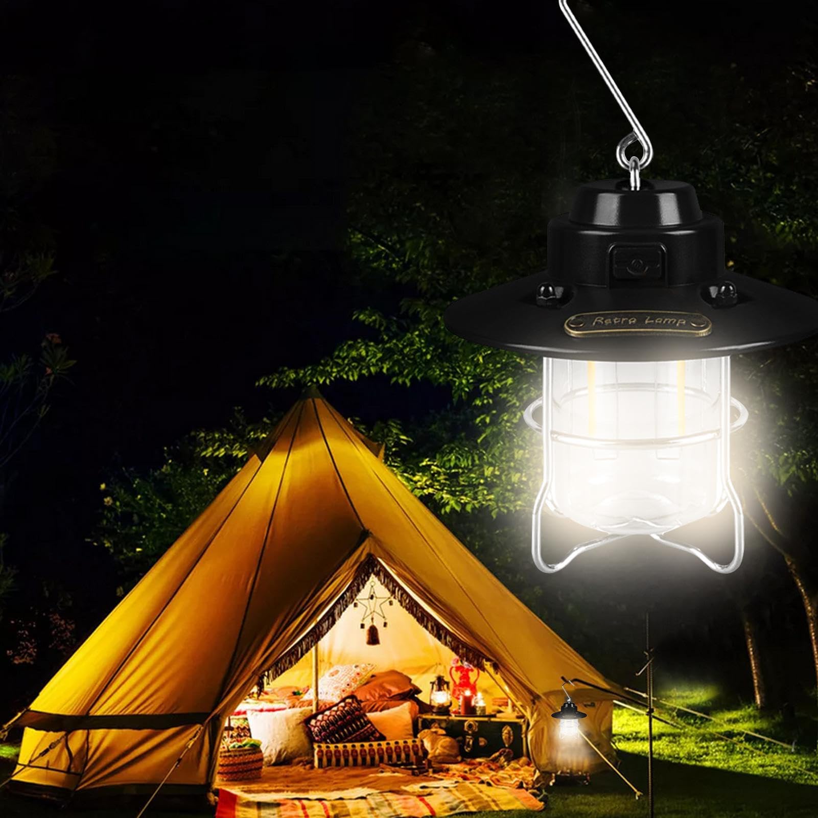Keptfeet 2 Lanterna da Campeggio Ricaricabile - Lanterna da Campeggio a | LED Impermeabile Torcia LED Ricaricabile USB | Lanterne da Esterno sospese Torcia da Campeggio per Cortile, Patio, terrazza