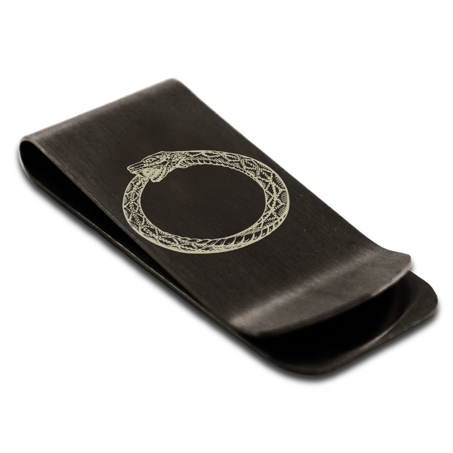 Tioneer Matte Black Stainless Steel Greek Mythology Ouroboros Symbol Money Clip Credit Card Holder