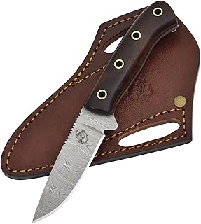 Knives Ranch Handmade Damascus Steel EDC/Hunting/Utility Knife - Full Tang - Stabilized Rosewood Handle Heavy Duty Pancake Sheath Snug Fit (3112-IRW) - Knives Ranch