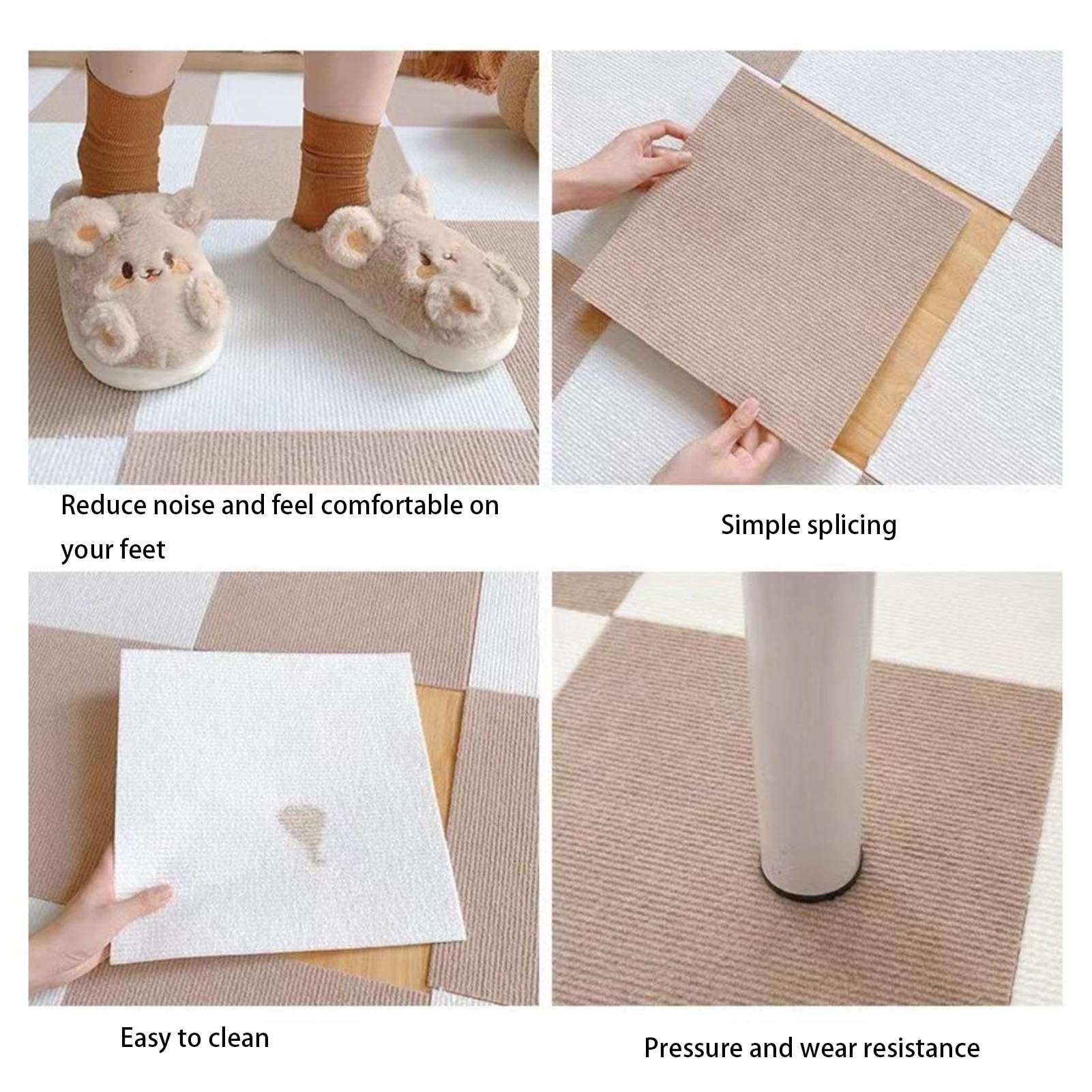 DIY Thuistapijttegels Verwijderbare zelfklevende tapijttegels, schillen en plakken, multifunctionele mat for gebruik op vloeren, antislip, 1 stuks Splijtvloeren (Color : Beige, Size : 47.5 * 47.5cm