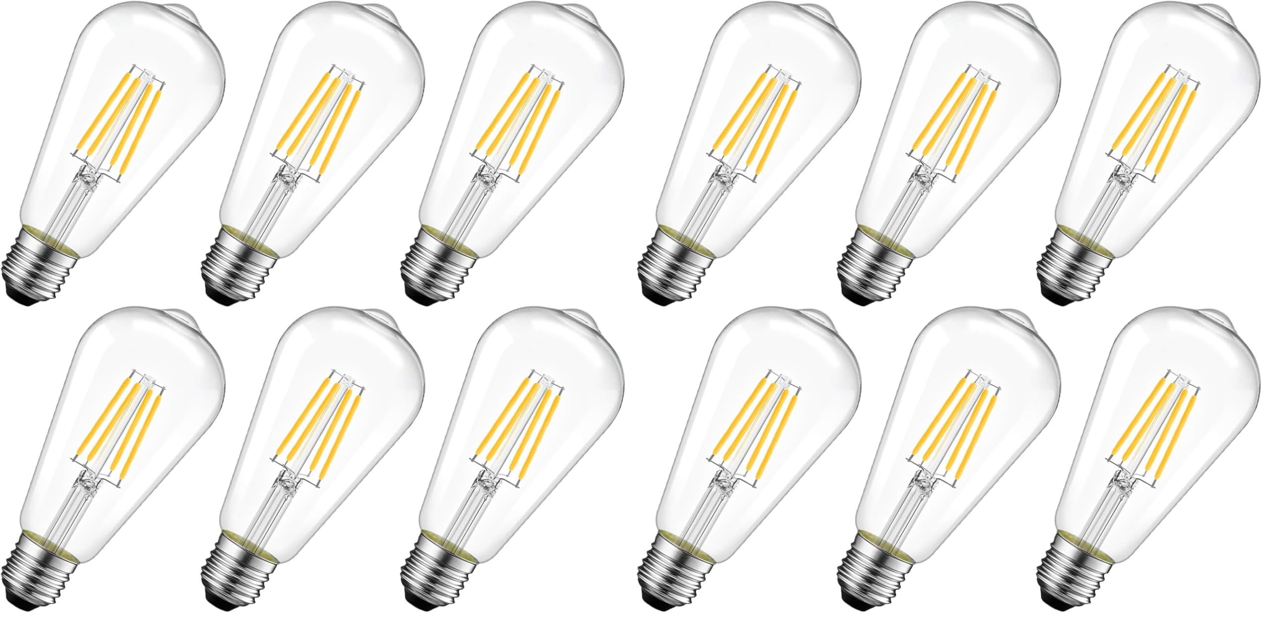 LVWIT Lampadine di Filamento a LED Attacco E27, ST64 Edison Vintage,8W EquivalentI a 75W, 1055 Lumen, Luce Bianca Calda 2700K,Consumo Basso,Risparmio Energetico,Non Dimmerabile – Pacco da 12 Pezzi