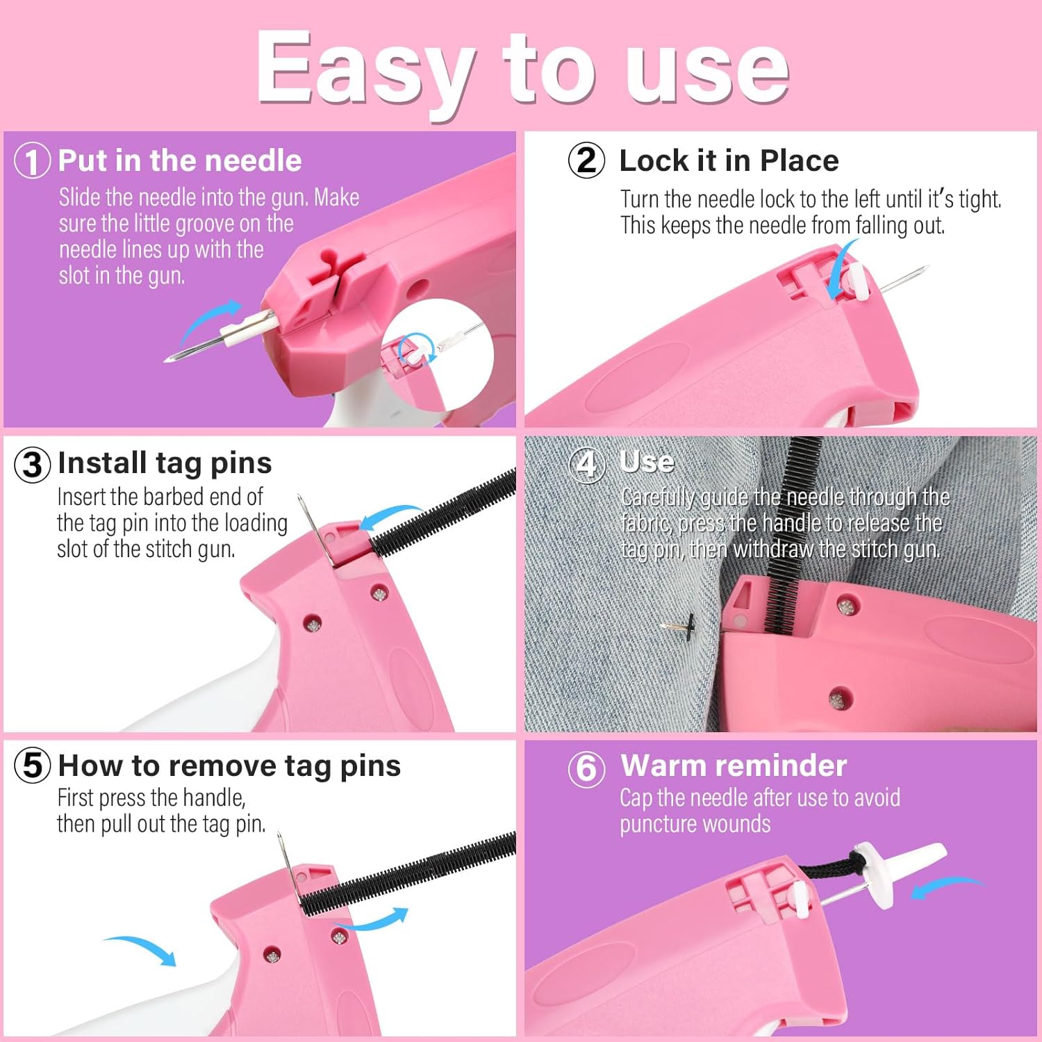 Stitch Gun for Clothes Quick Clothing Fixer & Tagging Gun with 6 Needles & 1000 Black+1000 White Fasteners, Handheld Sewing Tool for Instant Repairs, Quilting, Retail Price Tags No Thread Needed Red - Image 7