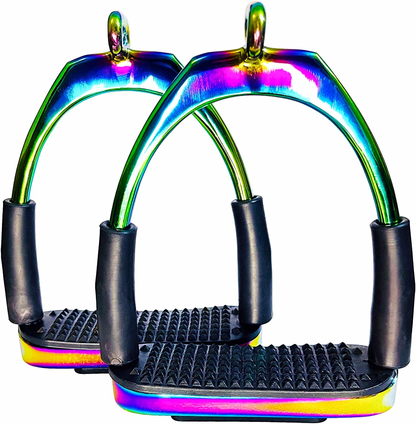 Offset Flexible Stirrups – Rainbow Color Horse Riding Irons for Comfort & Shock Absorption - Flexible Offset Horse Stirrups