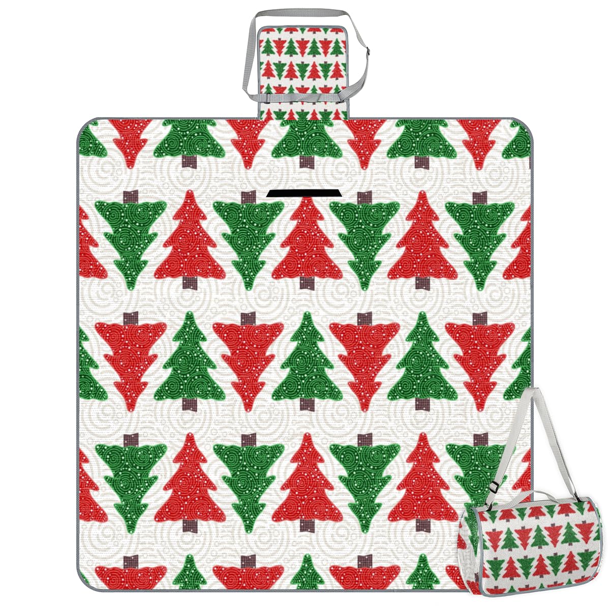 Shimoshe Picnic Blankets 57”x 59”, Red Green Christmas Tree Pattern Waterproof Sandproof Picnic Mat Lightweight Foldable Beach Blanket for Camping Park Grass Beach Outdoor Blanket