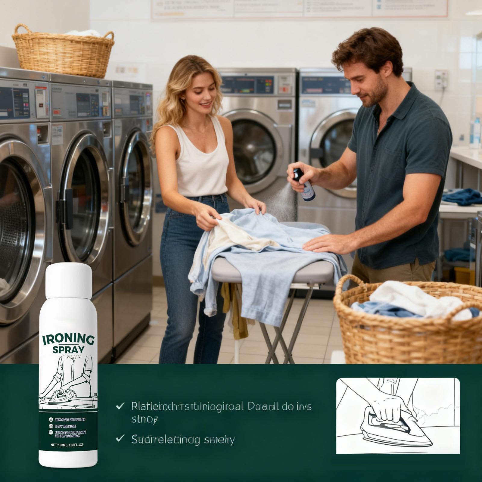 Static Guard Spray - 100ml Portable All-Purpose, Ironing Sprays For Fabric, Cironing Starch Sprays, Professional Iron Spray To Starch Clothes For Cotton Linen Polyester Wool Silk Home Households