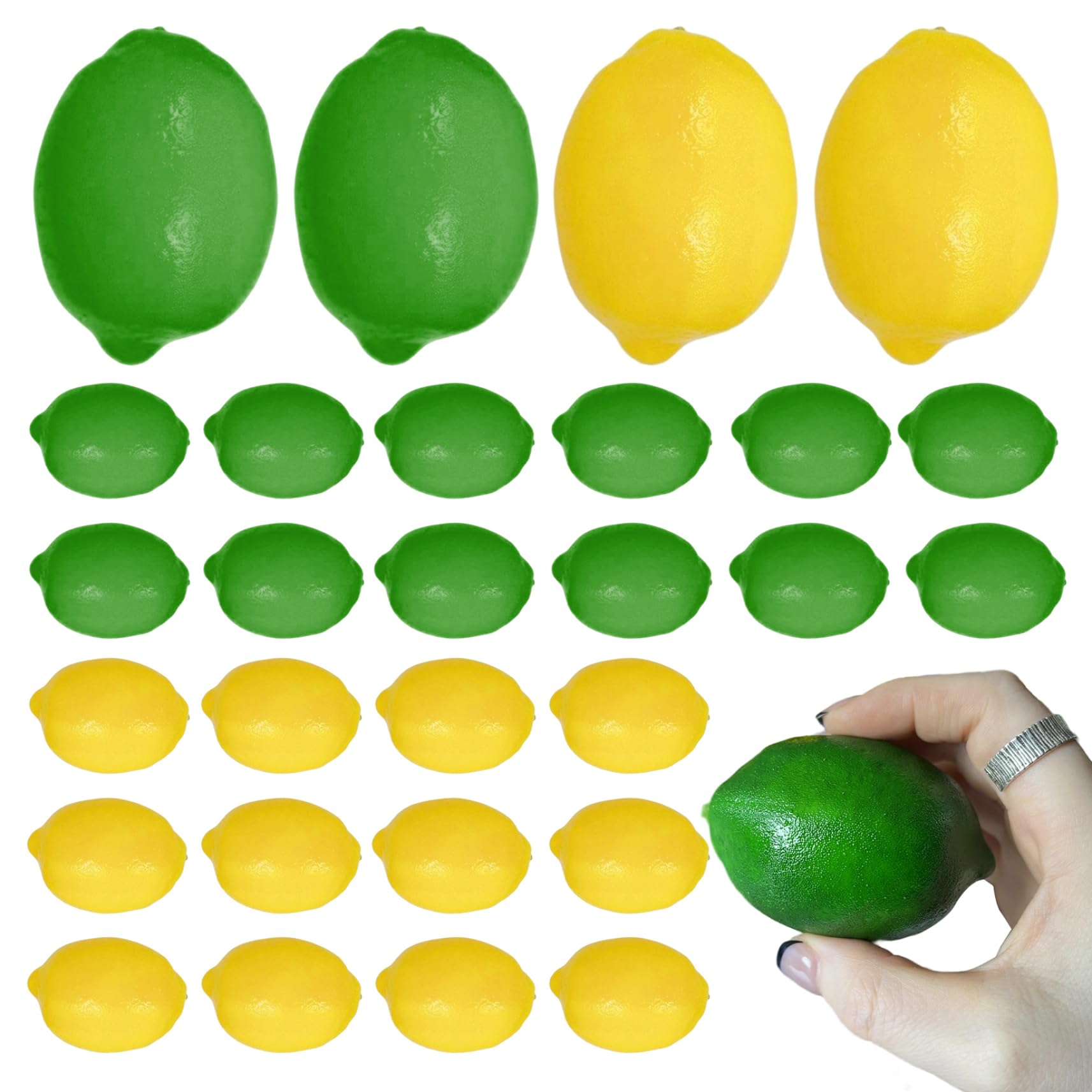 AwnsIMfreien Artificial Lemons, 28PCS 2.95x2.05 inch Realistic Faux Lemons, Yellow and Green Fruit for Home House Kitchen Party Photography Decoration, Faux Decor Realistic