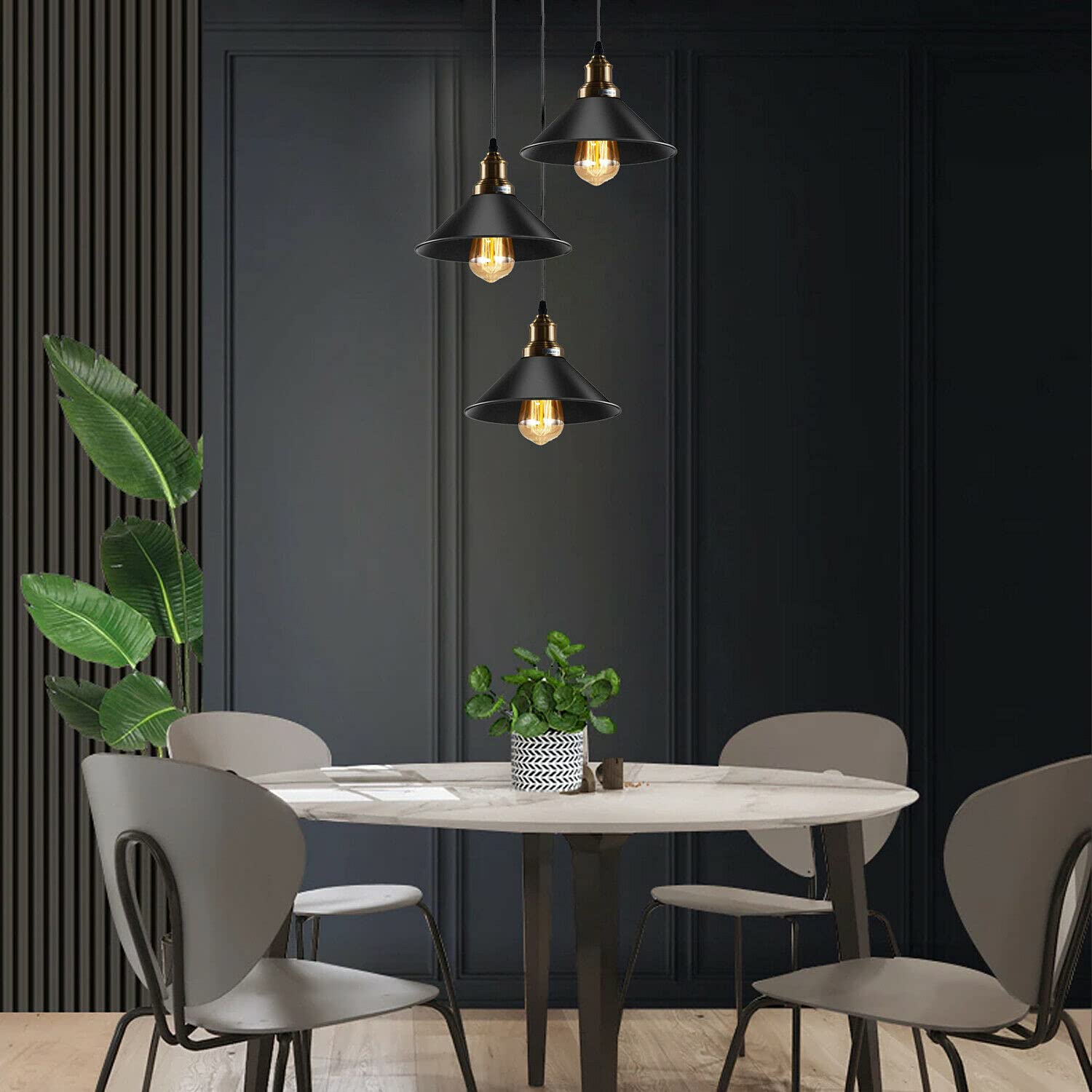 Nowoczesna lampa wisząca LEDSone z 3 światłami, czarna, z 22cm stożkowym kloszem, 95cm regulowana wysokość, podstawa E27, żyrandol sufitowy do kuchni, jadalni, sypialni, restauracji