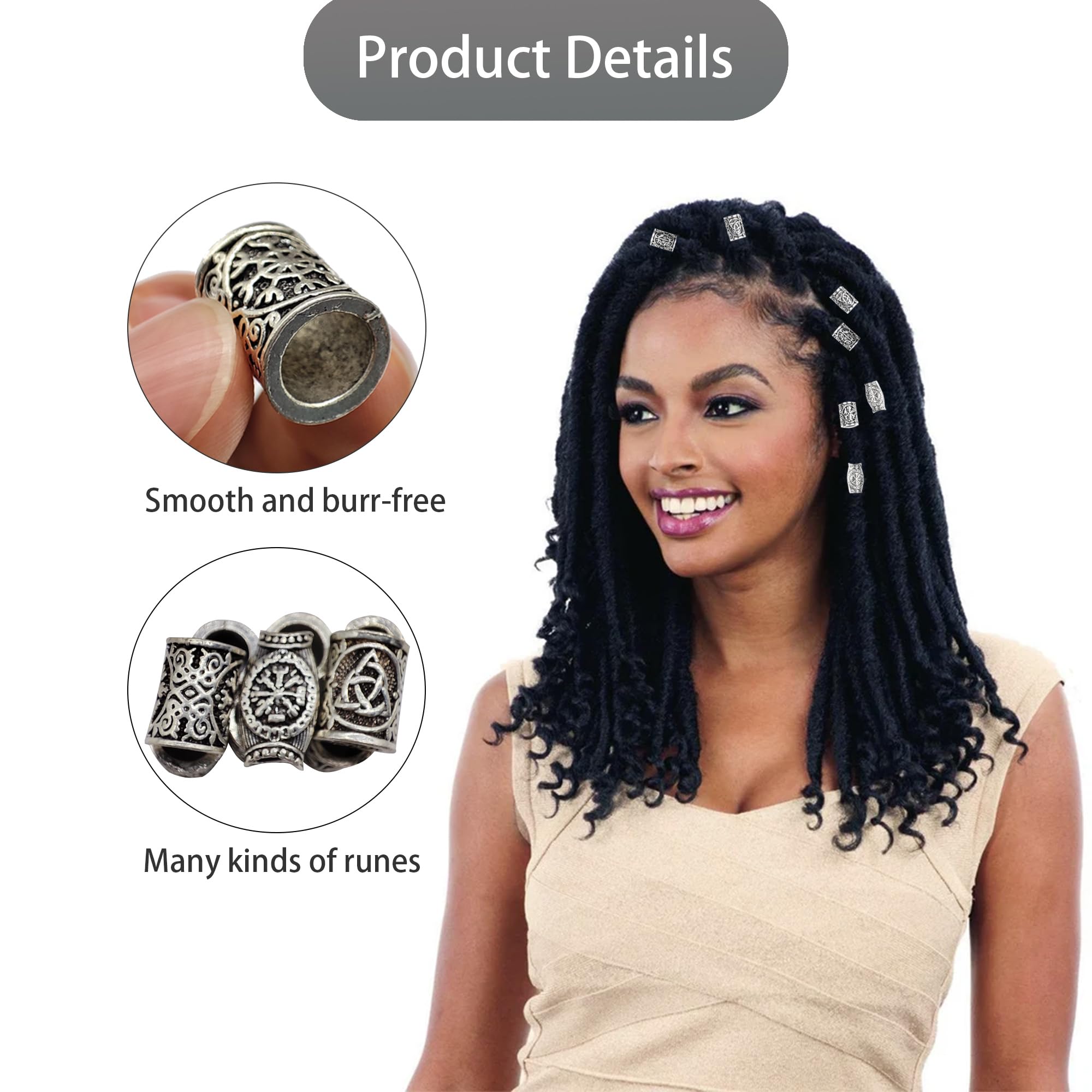 Juego de 9 cuentas vikingas para barba vikinga, para rastas y barba, juego de perlas vikingas nórdicas para mujeres y hombres, trenzas, decoración para trenzar el cabello, joyas de bricolaje