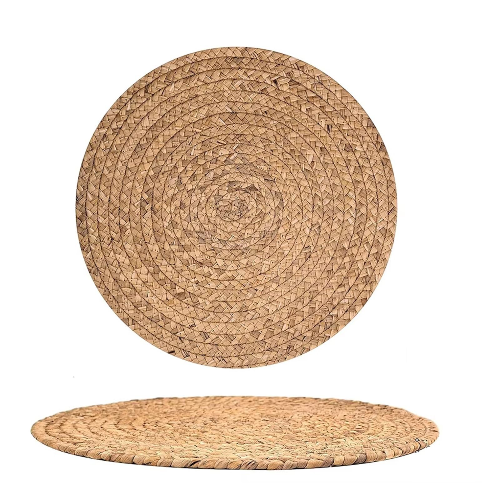 Table osier tressé main et napperon haut de gamme en fibre végétale ronde