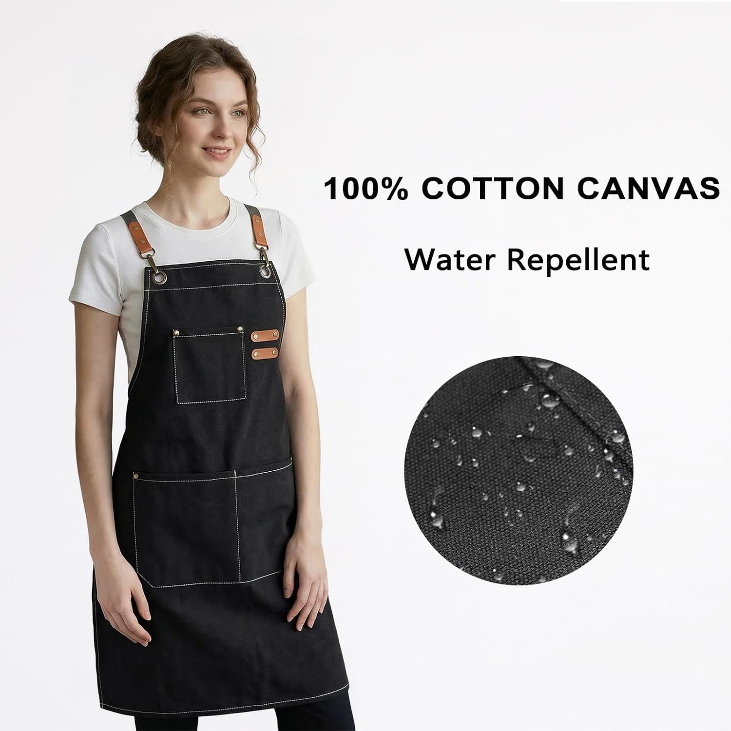 ZOMAO Chef Apron for Women Men with Large Pockets, Cotton Canvas Cross Back Waterproof Work Aprons for Kitchen Cooking Bib