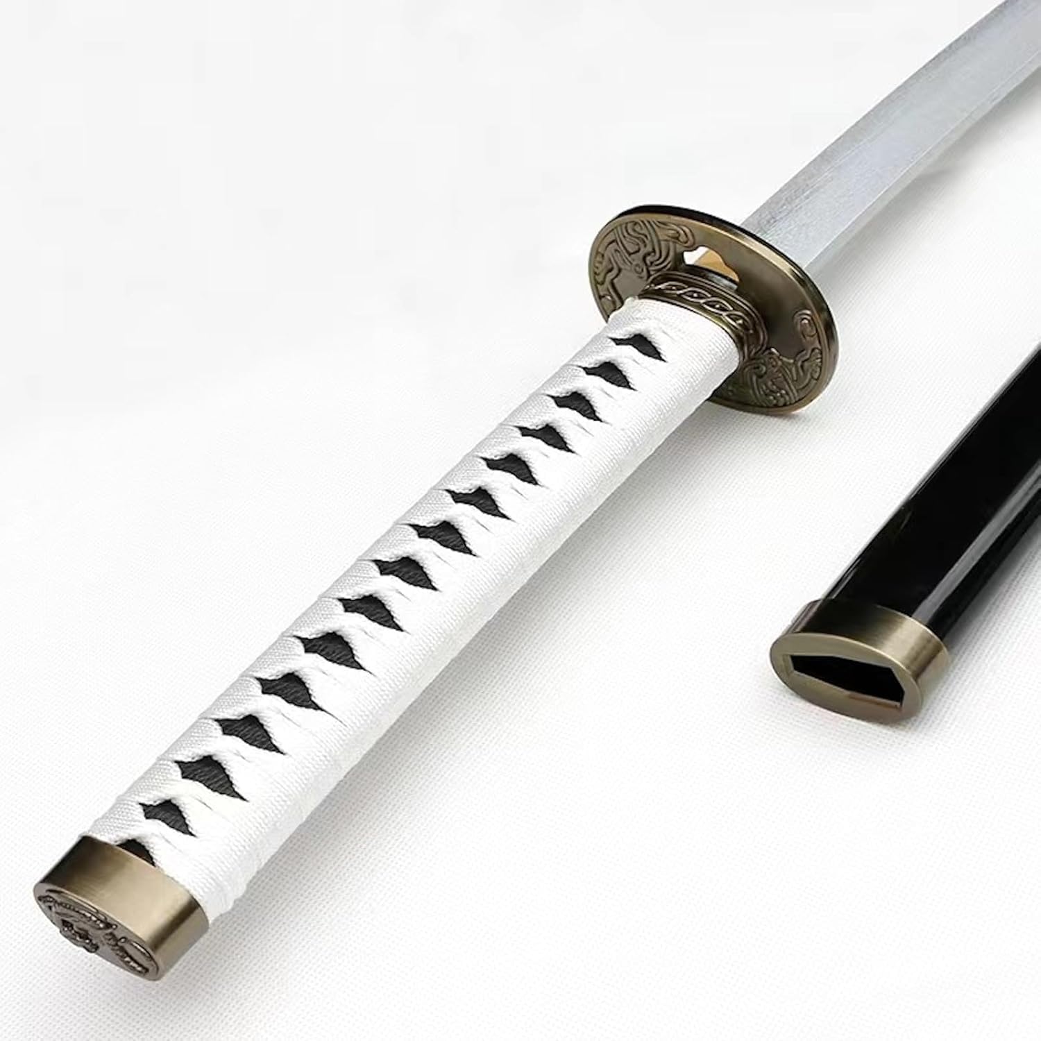 ZHAOMEI Katana en Bambou avec Fourreau laqué en Bois Massif,Bokken Fait à la Main pour l'entraînement au Kendo,Jeu de rôle,décoration de la Maison,Collection d'exposition,Cosplay,Cadeau,blanc-104CM