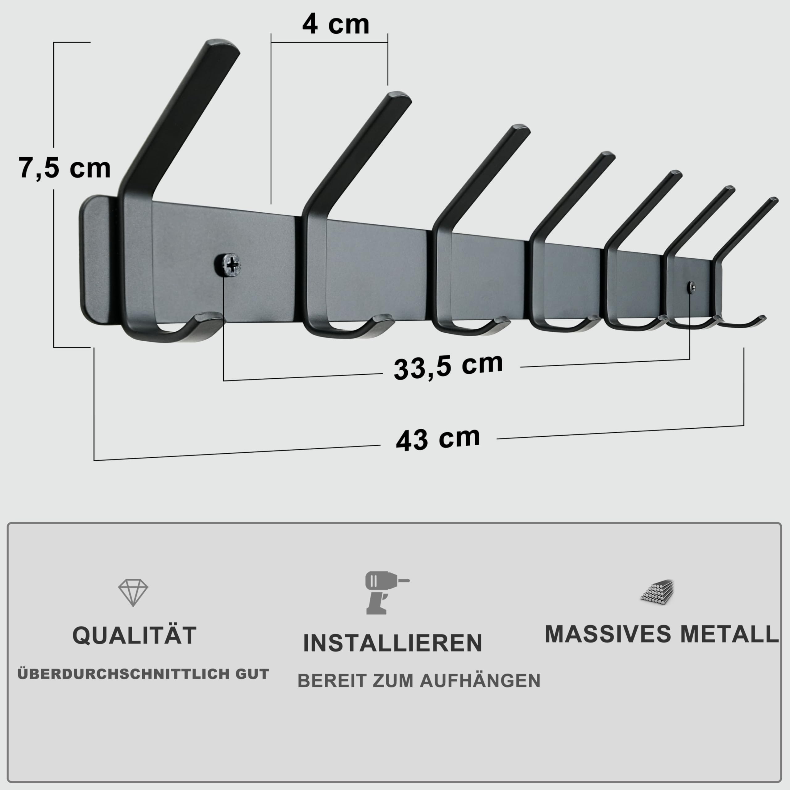 HONSKY Coat Rack Wall Mounted, Towel Rack, Metal Wall Coat Hanger with 7 Double Hooks (14 Hooks), for Hanging Coat Hat, Bag - Image 2