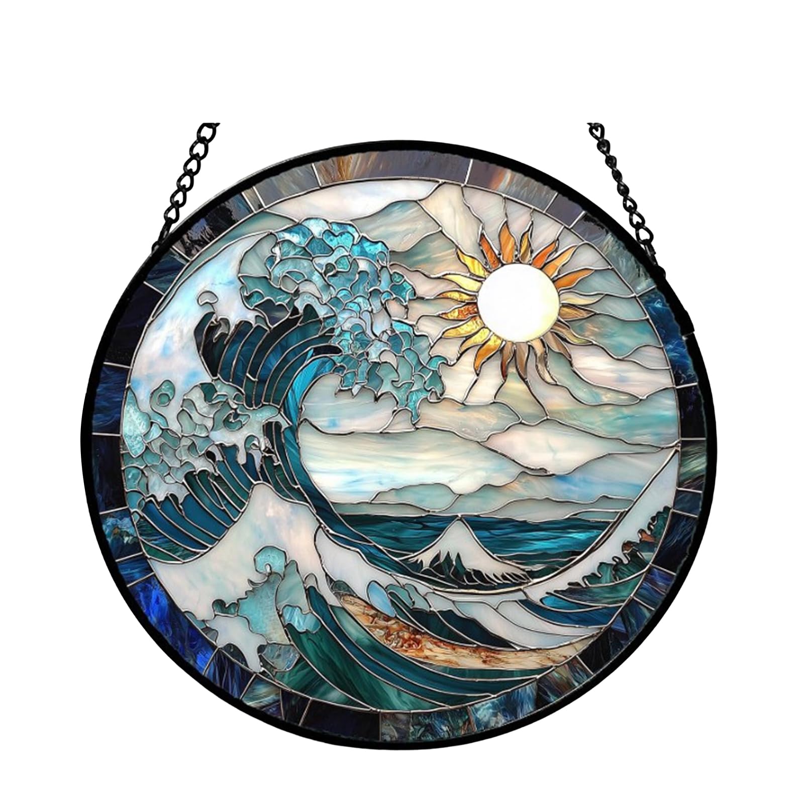 Jazuaiao A Stained Glass Waves Suncatchers Window Hanging Decor For Christmas Birthday Garden Ornament Stained Glass Window Hanging