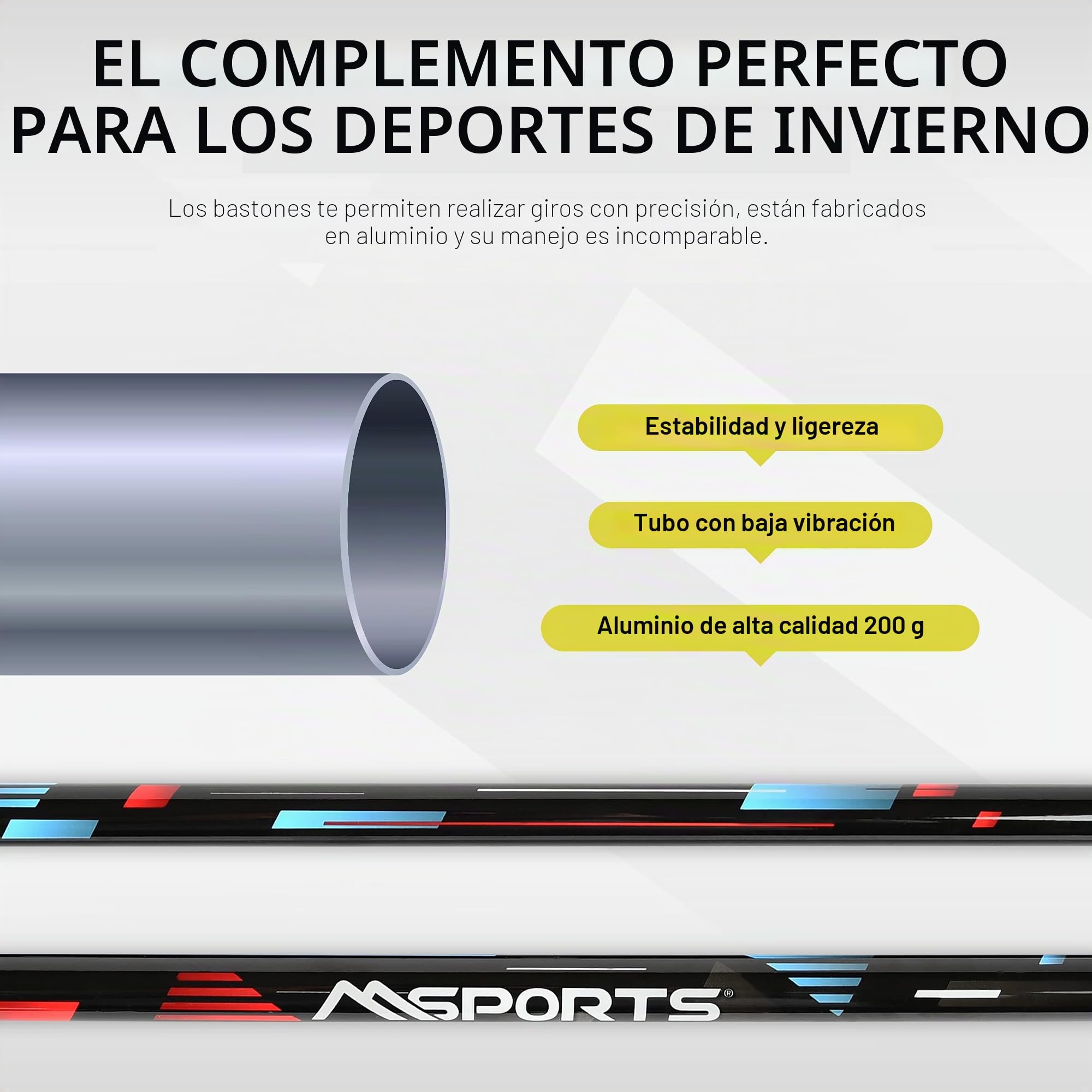 MSPORTS Bastones de esquí premium con plato de nieve unisex, bastones de esquí de aluminio en diferentes longitudes, eje de aluminio de 18 mm