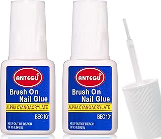 Nail Glue, Nail Glue Extra Strong with Brush, Nail Glue for Acrylic Nails, Quick Dry Adhesive Bond Glue Brush On Nails Glue for Stick on Nails Long-Lasting Nail Glue for Fake Nails Gel 10g x2