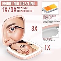 Vista 3 de MY BEAUTY LIGHT Espejo compacto brillante con luz de aumento recargable duradera 1X/3X, espejo de maquillaje de viaje de 3000K-6000K con luces