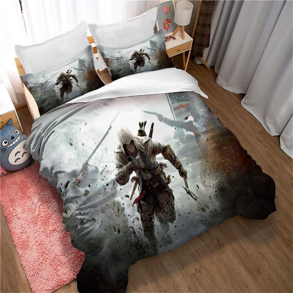 Ste-X Assassin's Creed 02 Assassin's Creed Duvet Cover Set Red Blue Includes 2 Pillowcases (220X230cm(King),)