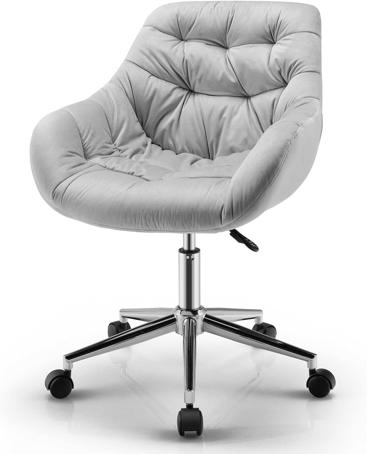 Grey Tufted Velvet Fabric Desk Chair Leisure Arm Chair