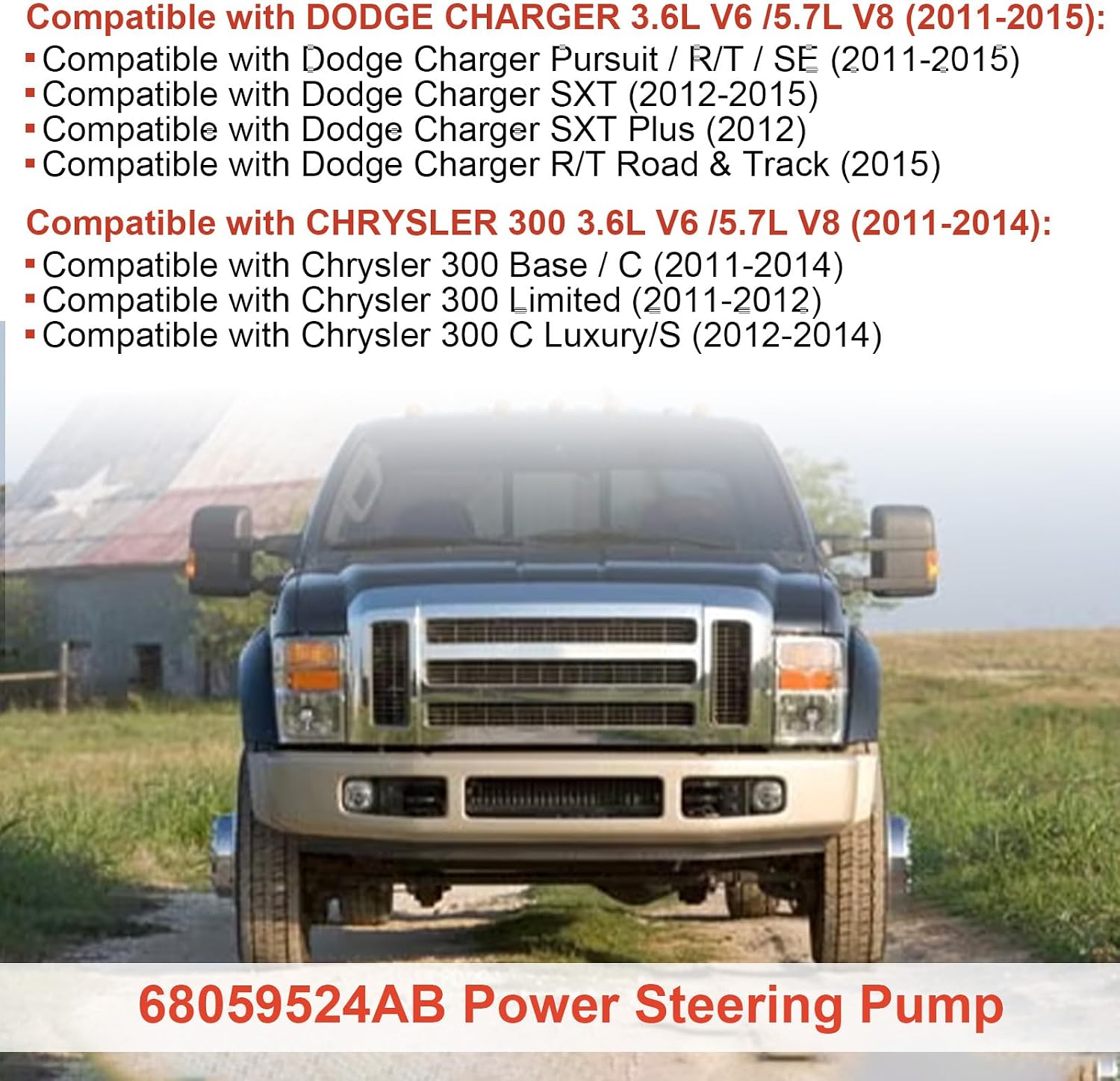 68059524AF Electric Power Steering Pump w/Reservoir Compatible with Chrysler 300 2011-2014 RWD 3.6L 5.7L, Compatible with Dodge Charger 2011-2015 RWD 3.6L 5.7L, 68059524AJ, P68059524AI