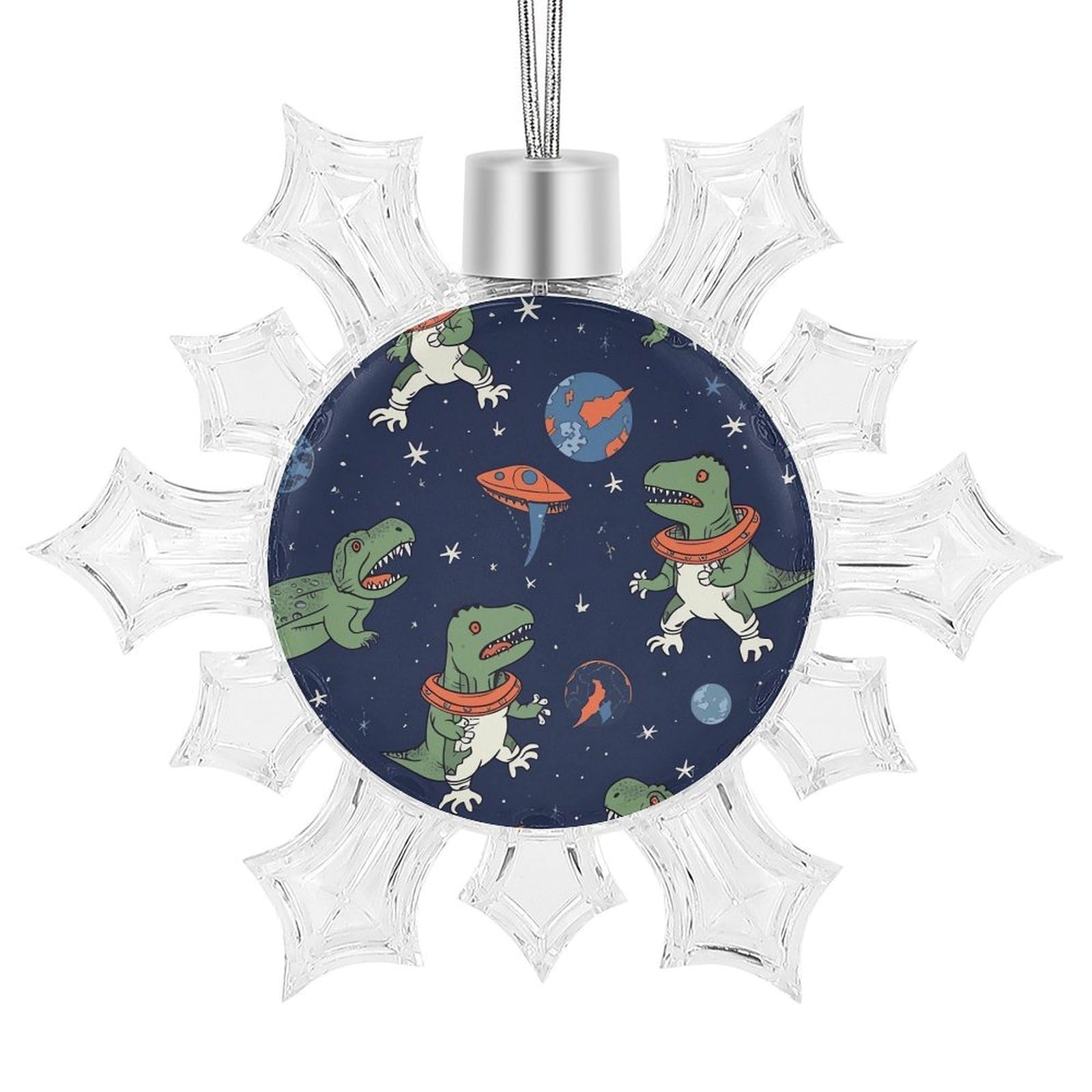 Funny Astronaut Dinosaur Rocket Snowflake Decorations, Winter Snowflake Ornaments Christmas Party Decorations Christmas Tree Decorations for Xmas Tree Winter New Year Party Supplies