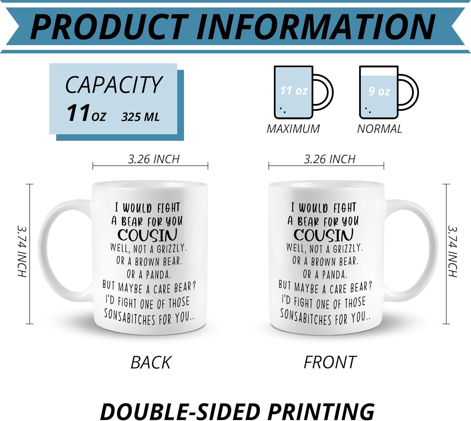 Cousin Mug, Cousin Gifts, I Would Fight a Bear for You Cousin Coffee Cups Ceramic, Cousin Coffee Mug, Cousin Gifts for Women Gift Mug Cup - Image 7