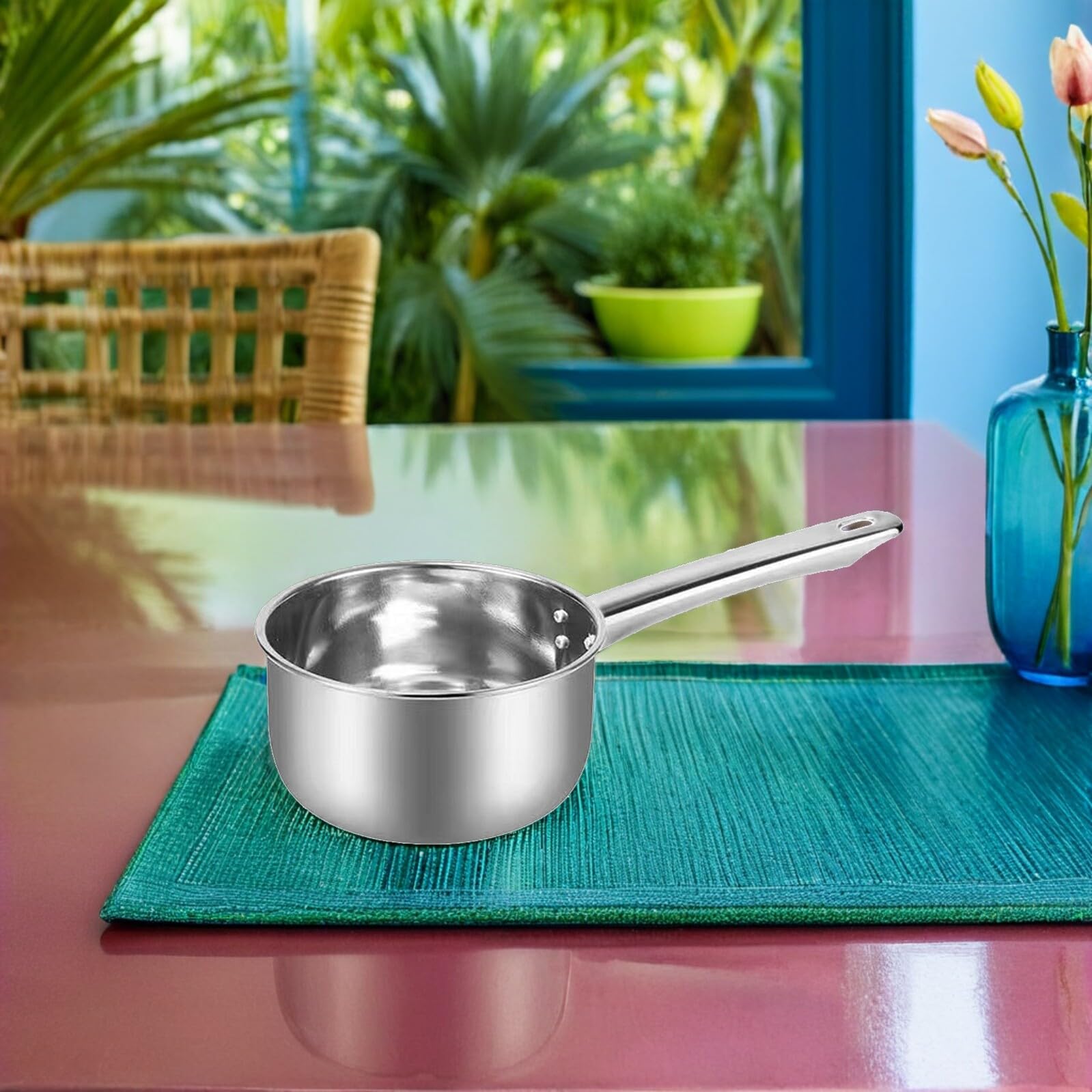Yardwe Louche à eau en acier inoxydable à long manche pour la cuisine et la salle de bain (18 cm)