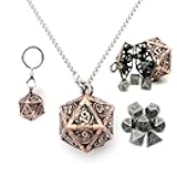 Haxtec Mini Metal DND Dice Set with Hollow Necklace Dice Case Antique Tiny Metal Dice Set D&D Keychain Portable 7PCS Dice Set