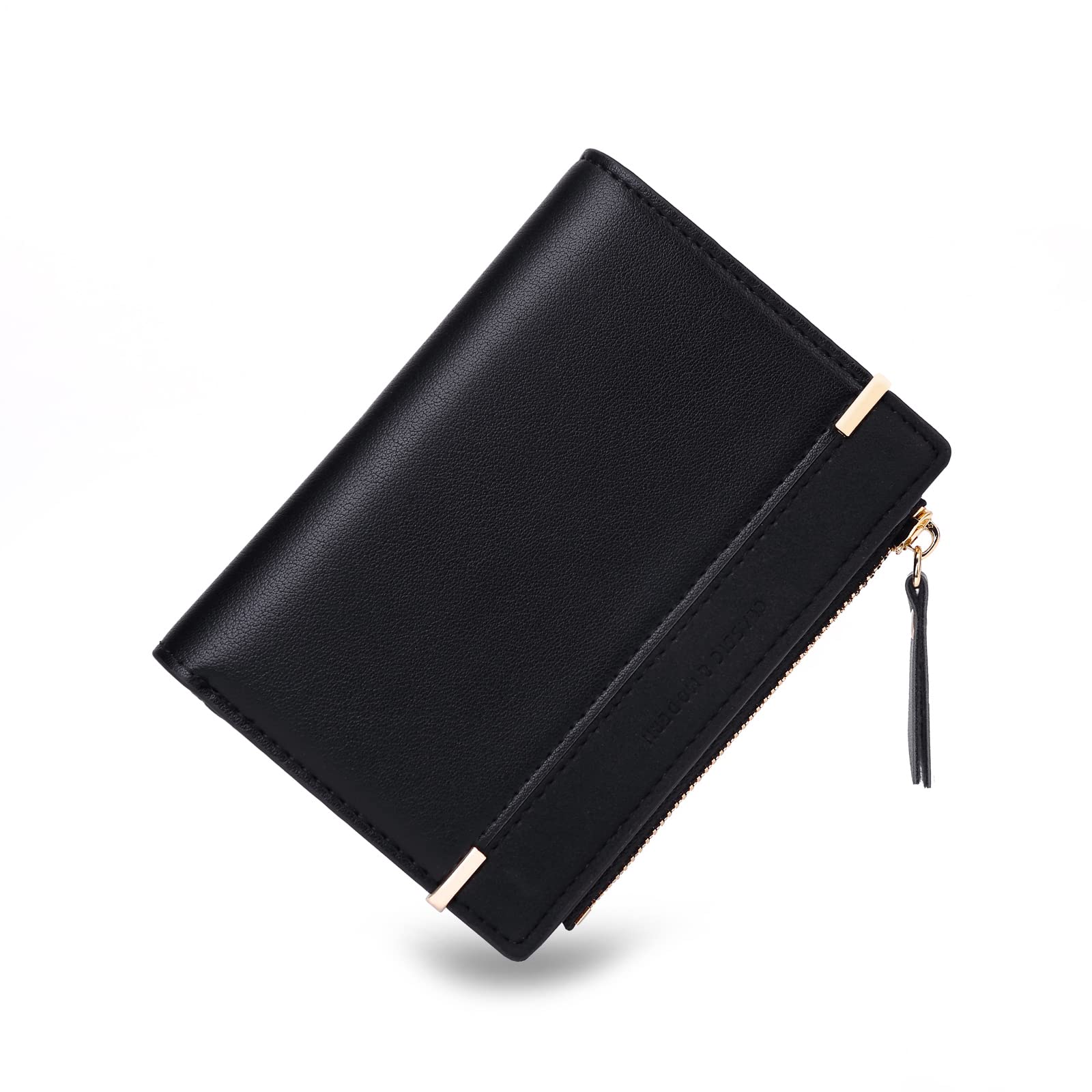 CHAOFANXIWomen's Credit Card Holder, Small Ladies Wallet Case for Women, Small PU Leather Purses with 5 Card Slots and 1 ID Window Card Holder Organizer for Ladies（Black）, Black, 11.5*9*1.5, Modern