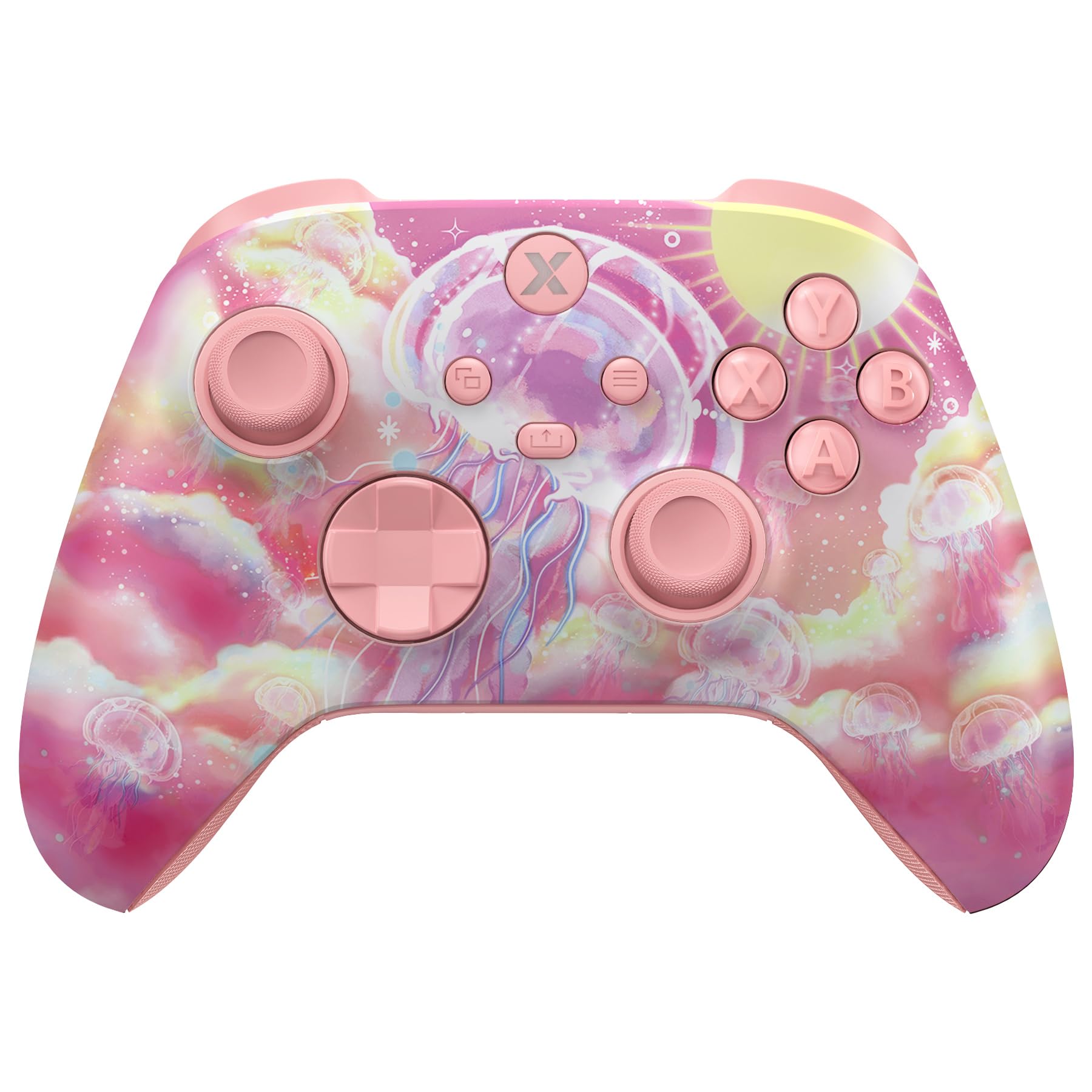 eXtremeRate DIY-Ersatz Full Case & Tasten Set für Xbox Series S/X Controller, Custom Pink Qualle Faceplate/Akzentringe/ASR Rücken Gehäuse/Ersatzknöpfe Zubehör für Xbox Core Gamepad Model 1914