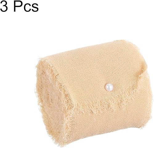 Miniatura 3 de uxcell 3 rollos de cinta de gasa de 1.5 pulgadas x 7 yardas, hecha a mano con flecos, cinta de seda de gasa para ramos de regalos, invitaciones de