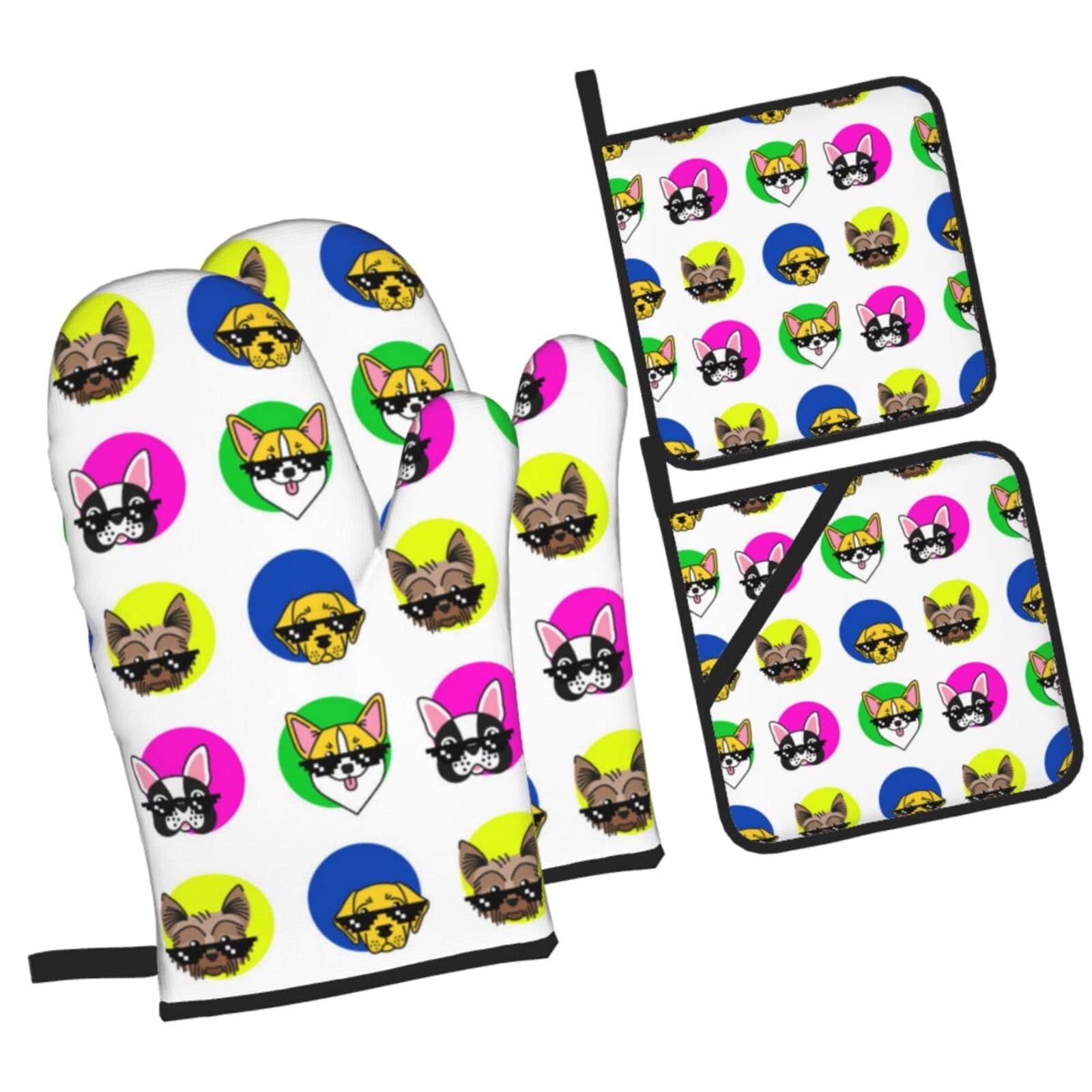 French Bulldog Corgi Oven Mitts and Pot Holders Sets, Christmas Oven Mitt Kitchen Heat Resistant Non-Slip Pot Holders Set for Cooking Baking BBQ