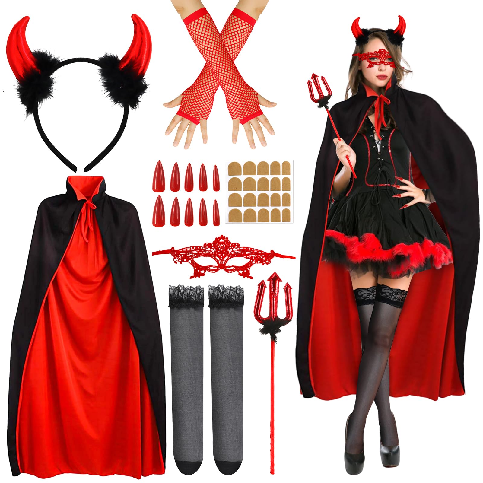 Costume de diable pour femme - Costume de diable pour femme - Costume de diable - Cape sexy pour carnaval, mascarade, Halloween, cosplay