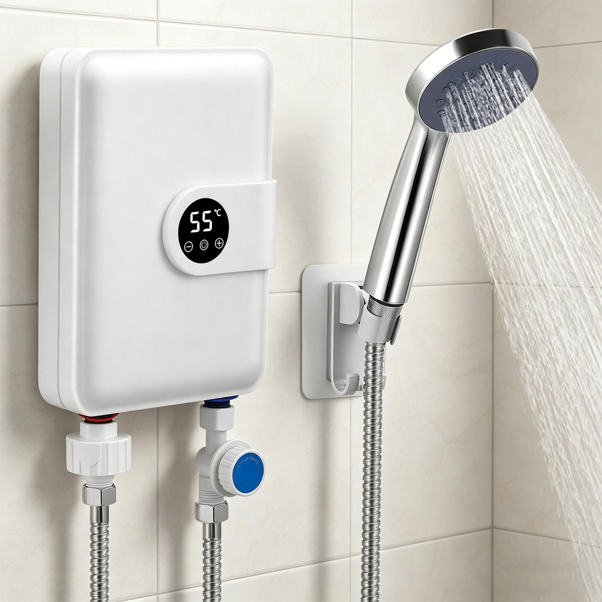5500W 220V Mini Durchlauferhitzer, Elektrische Warmwasserbereiter Untertischspeicher mit LCD-Temperaturanzeige, Elektronisch Geregelter Durchlauferhitzer für Dusche, Badezimmer, Küche