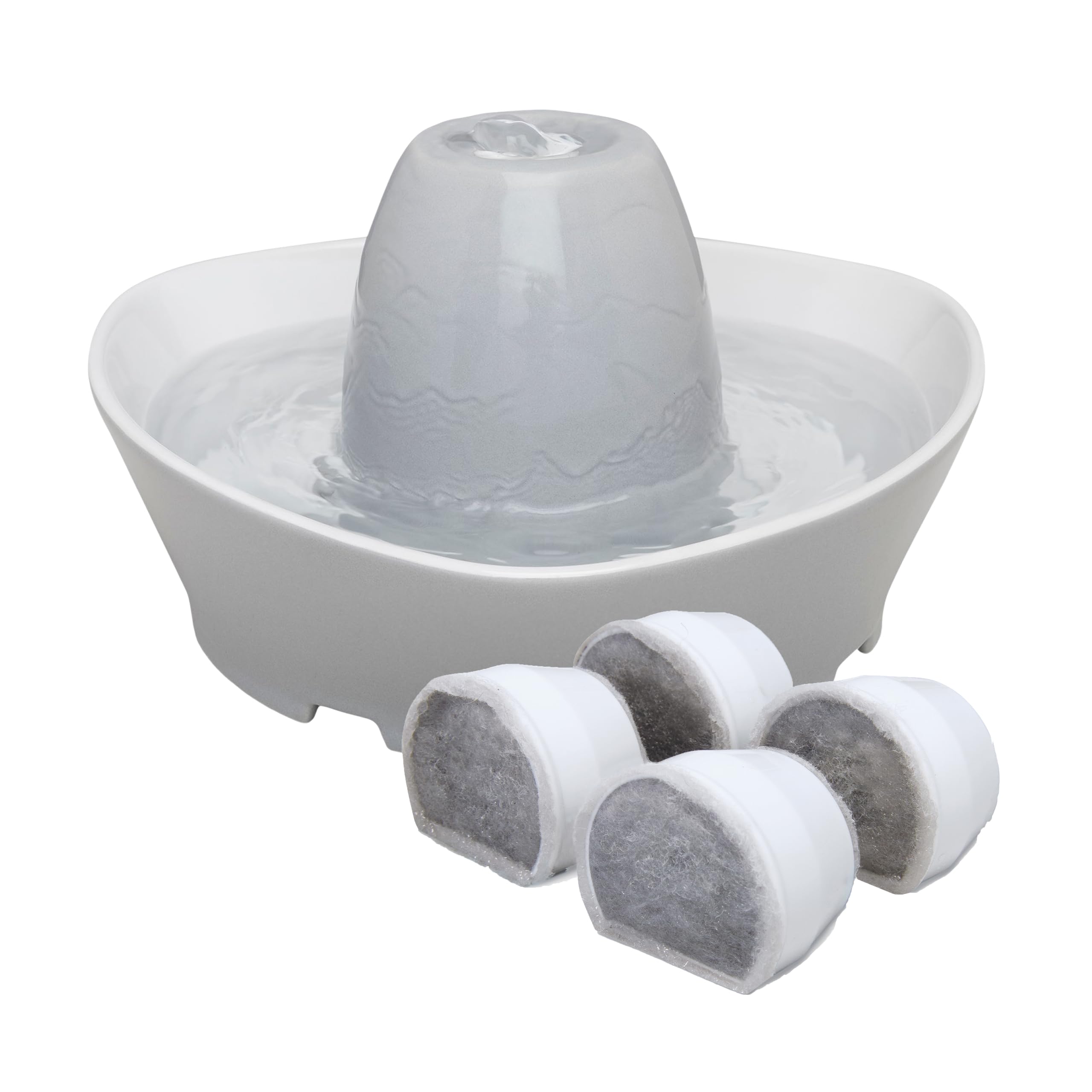 PetSafe Fontana per animali domestici in ceramica con 4 filtri a carbone per gatti e cani di piccola taglia, capacità di 1701 g, flusso d'acqua silenzioso, ideale per animali timidi o timidi con acqua