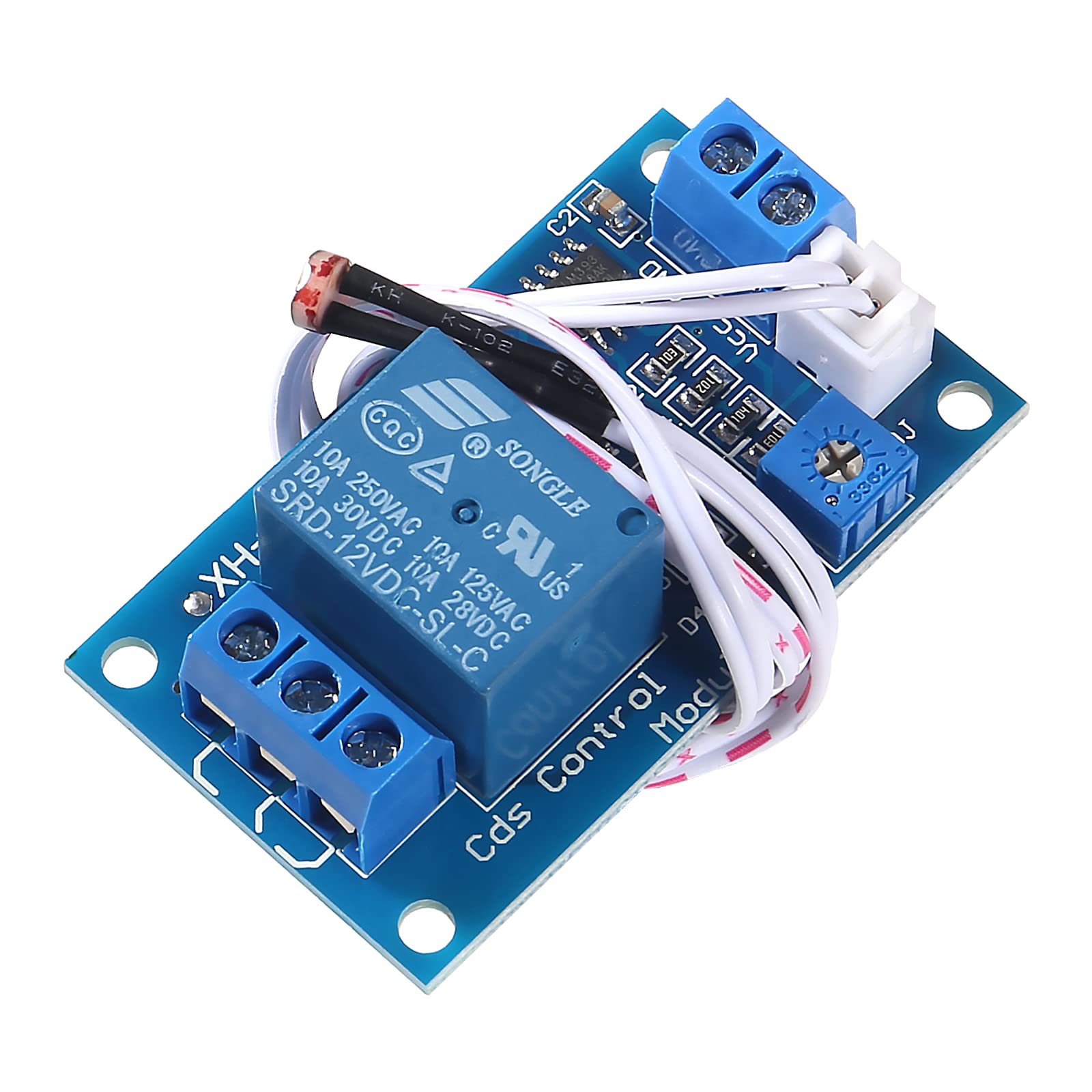 QCCAN 5pcs XH-M131 Photoresistor Relay Module, DC 12V 10A Light Control Switch Photoresistor Relay Module Detection Sensor Brightness Automatic Control Module with Cable (12V)