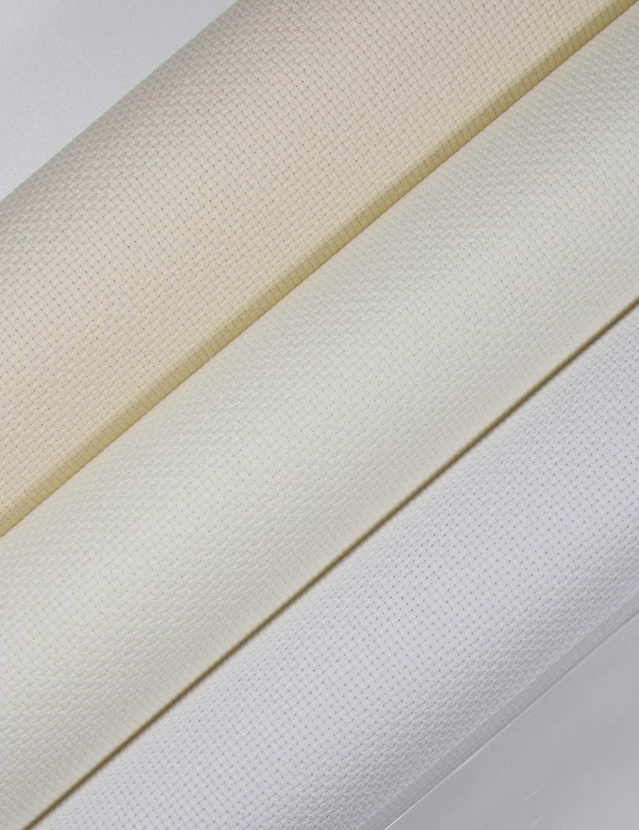 KCS 3 pc of 15" x 18" Counted Cross Stitch Cotton Aida Cloth Needlework Rolled Fabric Box,14CT,White+Antique White+Ecru