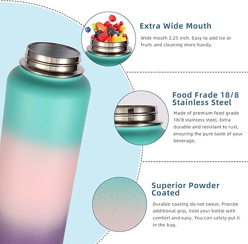 Miniatura 5 de Volhoply Botellas de Agua Aisladas de 32 oz Paquete de 2 con Tapa de Pajita y Tapa de Boquilla, Botella de Agua Deportiva de Acero Inoxidable, Vasos