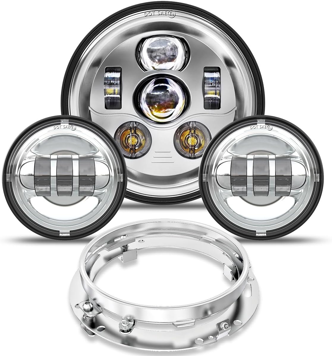 7 inch LED Headlight Fog Passing Lights DOT Kit Ring Motorcycle for Harley Davidson Touring Road King Ultra Classic Electra Street Glide Tri Cvo Heritage Softail Slim Deluxe Fatboy Chrome