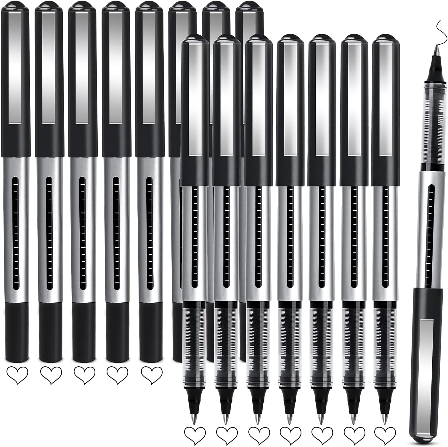 APOGO Rollerball Pens Black Gel Pens 16 Pack Gel Ink Rollerball Pens, 0.5mm Liquid Ink