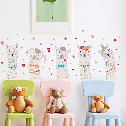 Miniatura 5 de Maydahui Calcomanías de pared con diseño de llama, diseño de alpaca de animales divertidos (14.7 x 40.9 pulgadas), calcomanías de pared con puntos