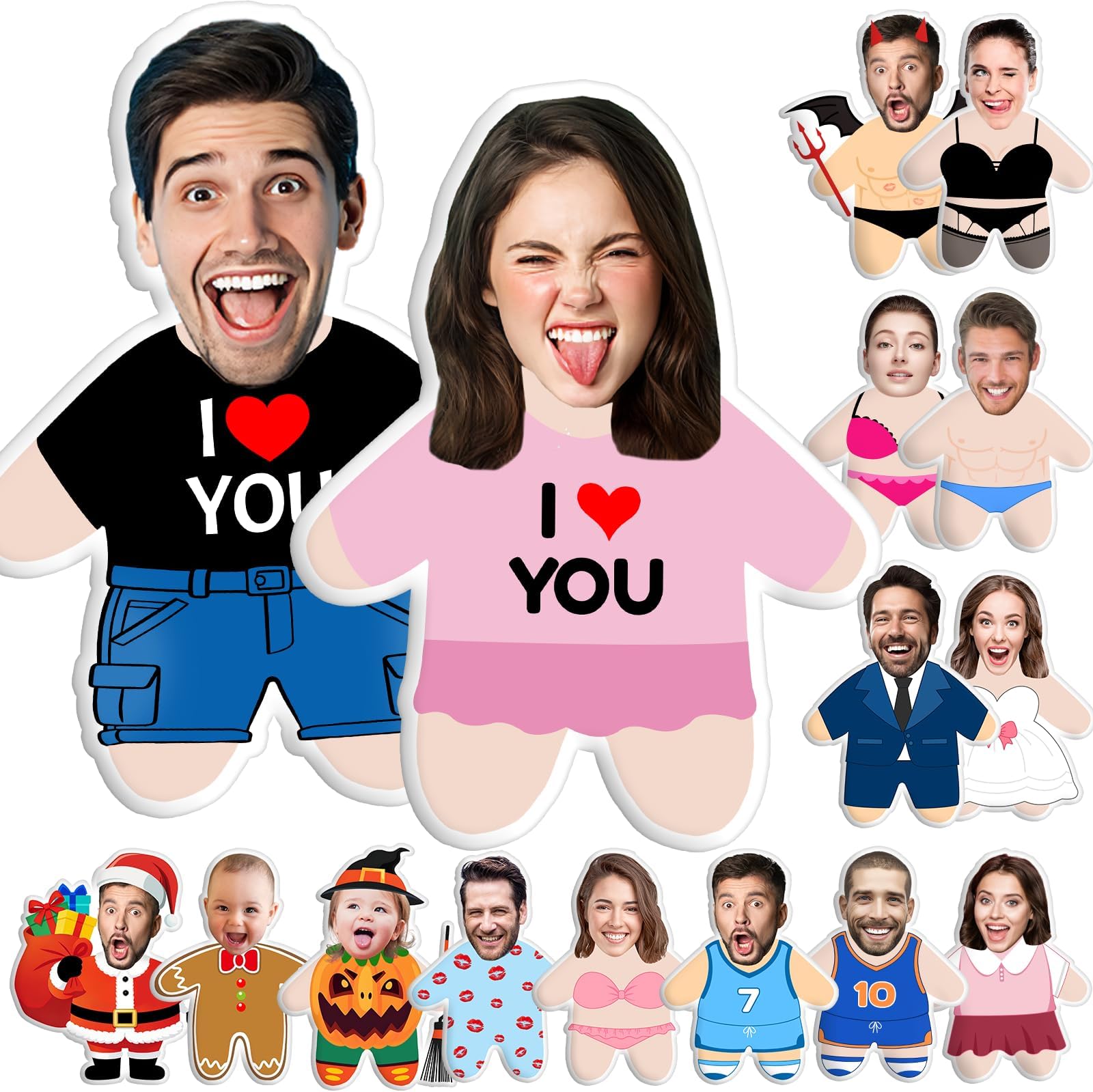 Custom Face Pillow Personalized Photo Plush Doll Head Body Shaped Double-Sided 3D Customized Funny Pillow Home Sofa Decor