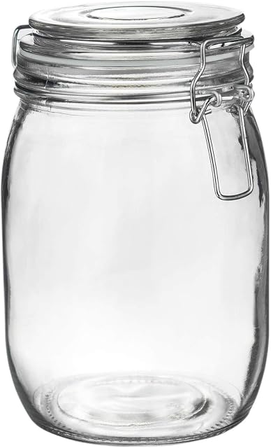 Argon Tableware 1000ml (1 Litre) Clear Glass Storage Jar with White Airtight Silicone Seal and Metal Clip Lid - 33.8oz Large Empty Kitchen Container