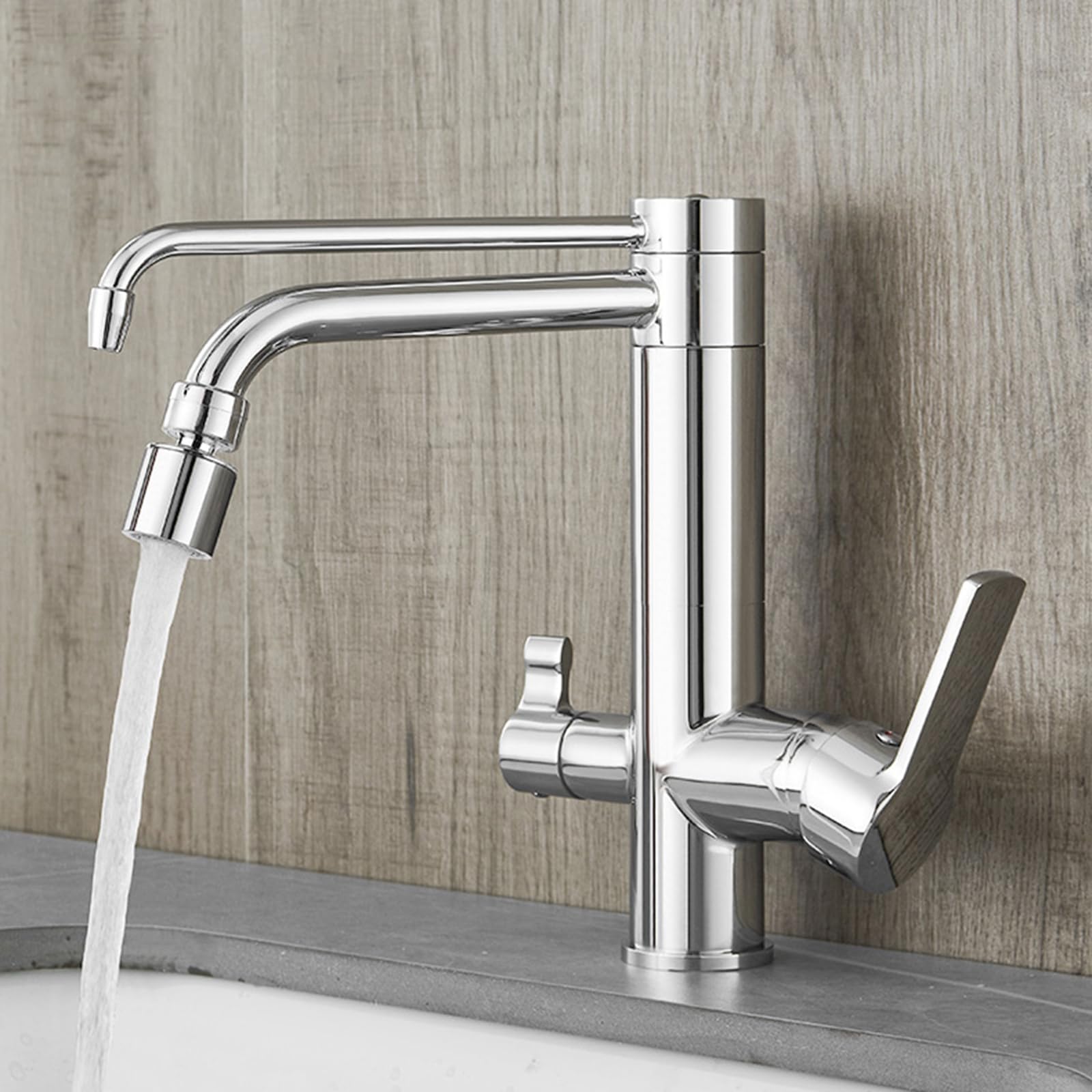 3 Voies pour évier de Cuisine Filtre à Eau Potable Tap Chaud et Eau Froide avec 2 Modes de pulvérisation chromés