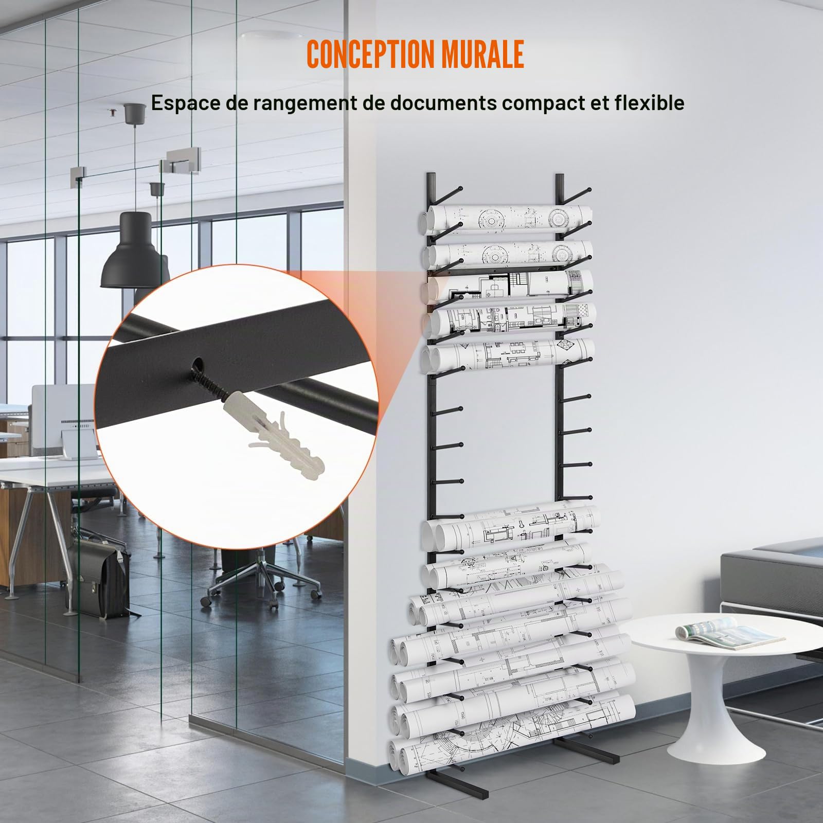 VEVOR Étagère de Rangement pour Plans de Construction Architecturale à 16 Niveaux, Support de Plans Vertical 2 Tiges par Niveau, Meuble de Rangement pour Affiche de Carte, Fichiers en Rouleau, Bureau