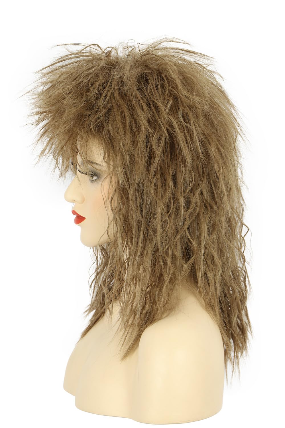 karlery Women Men Long Curly Light Brown Wig 70s 80s Rocker Mullet Costume Wig for Halloween Cosplay Party - Image 4