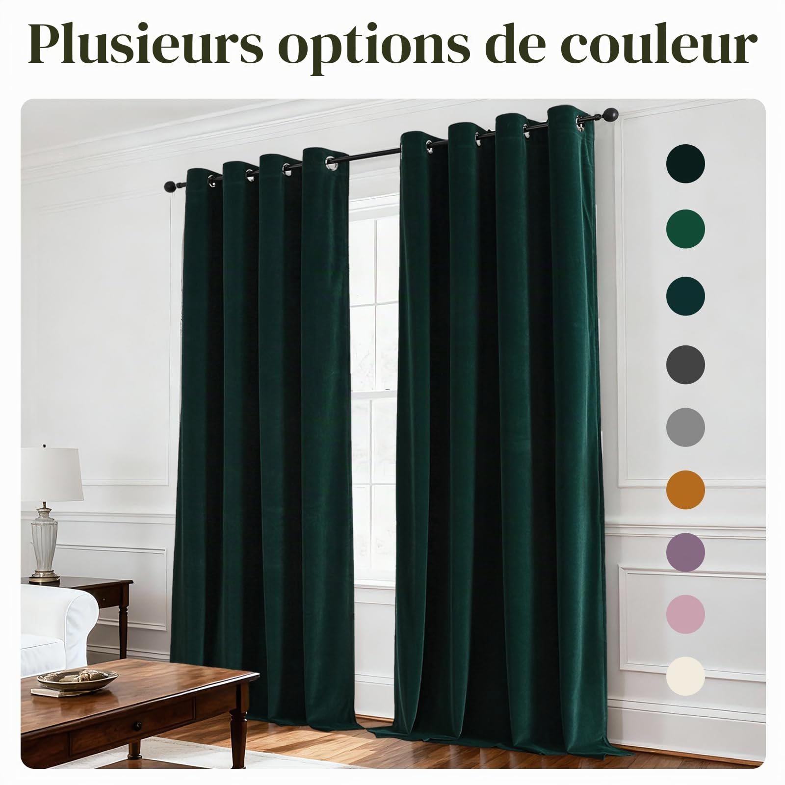 CUCRAF Rideau Occultation Thermiques Velours Vert 132 x 220 LxH 2 Pièces Luxurious Rideaux Opaque Anti Froid et Chaleur À Oeillets,Décoration Salon Chambre Moderne