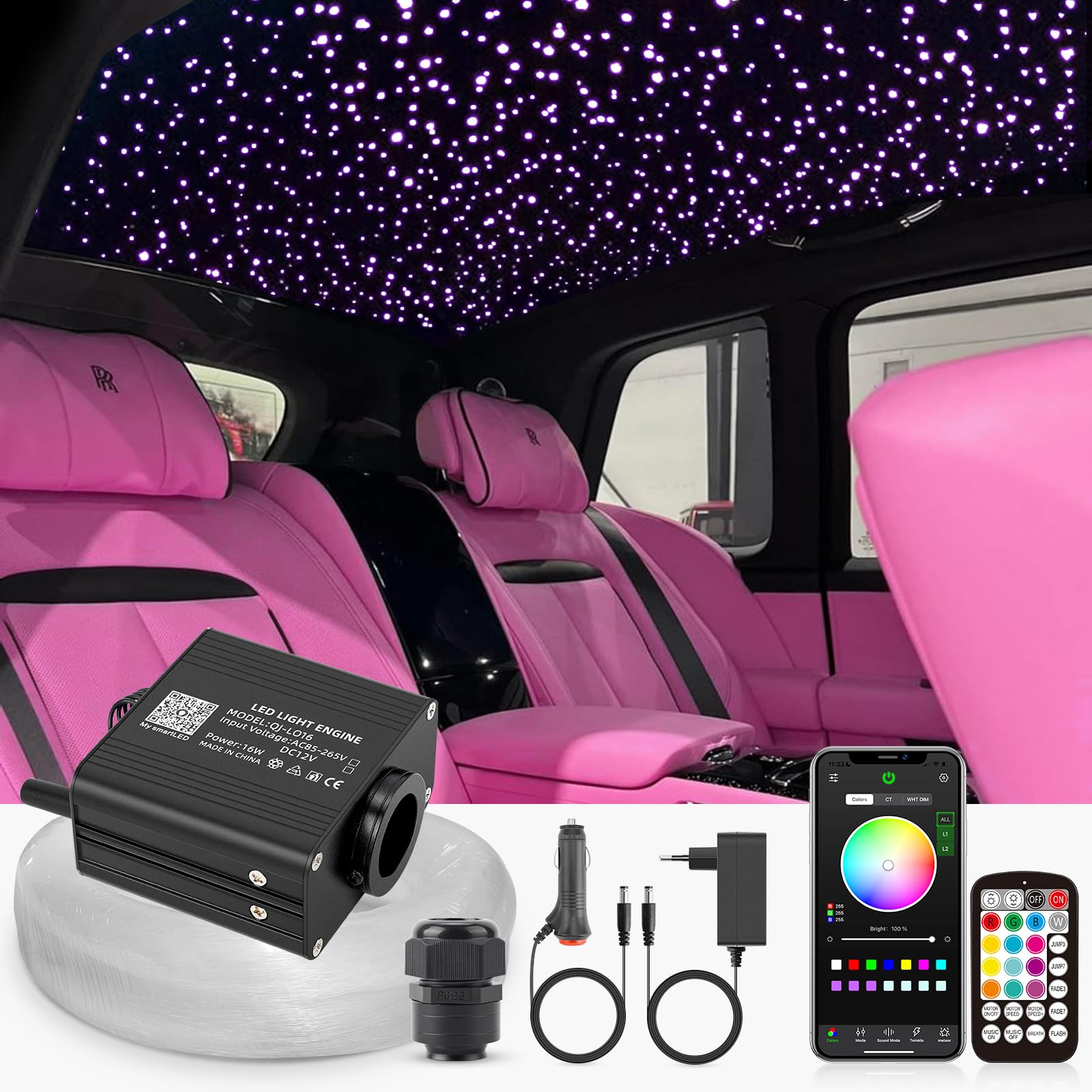 16W Twinkle RGBW Fibra Ottica, 300pcs of (0.75+1.0+1.5mm)*3 Meter Cielo Stellato LED Con APP Bluetooth/Remote/Controllo Musica, Fibra Ottica Cielo Stellato per Auto/Casa/Teatro