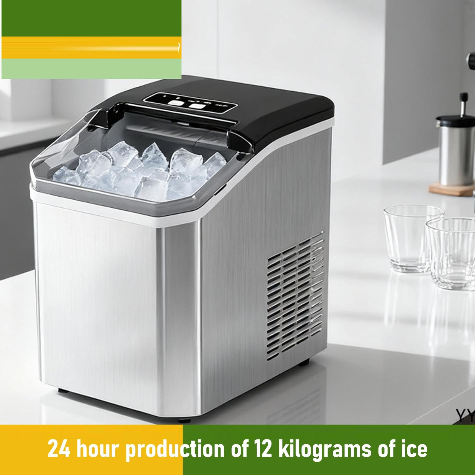 Sanpyl Automatic Countertop Ice Maker Portable, One Key Operating Silent for Home Kitchen Camping RV Stainless Steel Silver (US Plug 110V) on Fridge.com