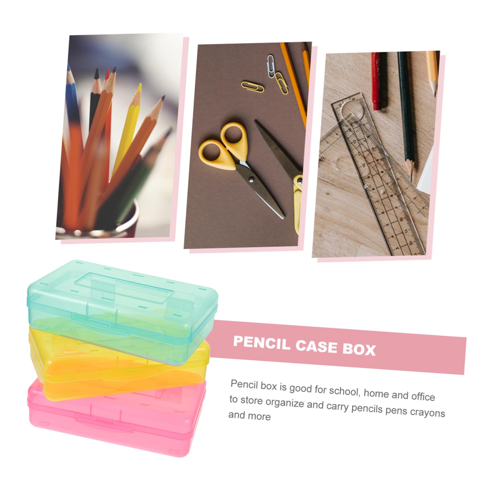 Tofficu 3 Pezzi Astucci Trasparenti Plastica per Matite da Contenitori per Cancelleria con Sicuro Organizer Capacità per Scuola e Ufficio Colori e Giallo