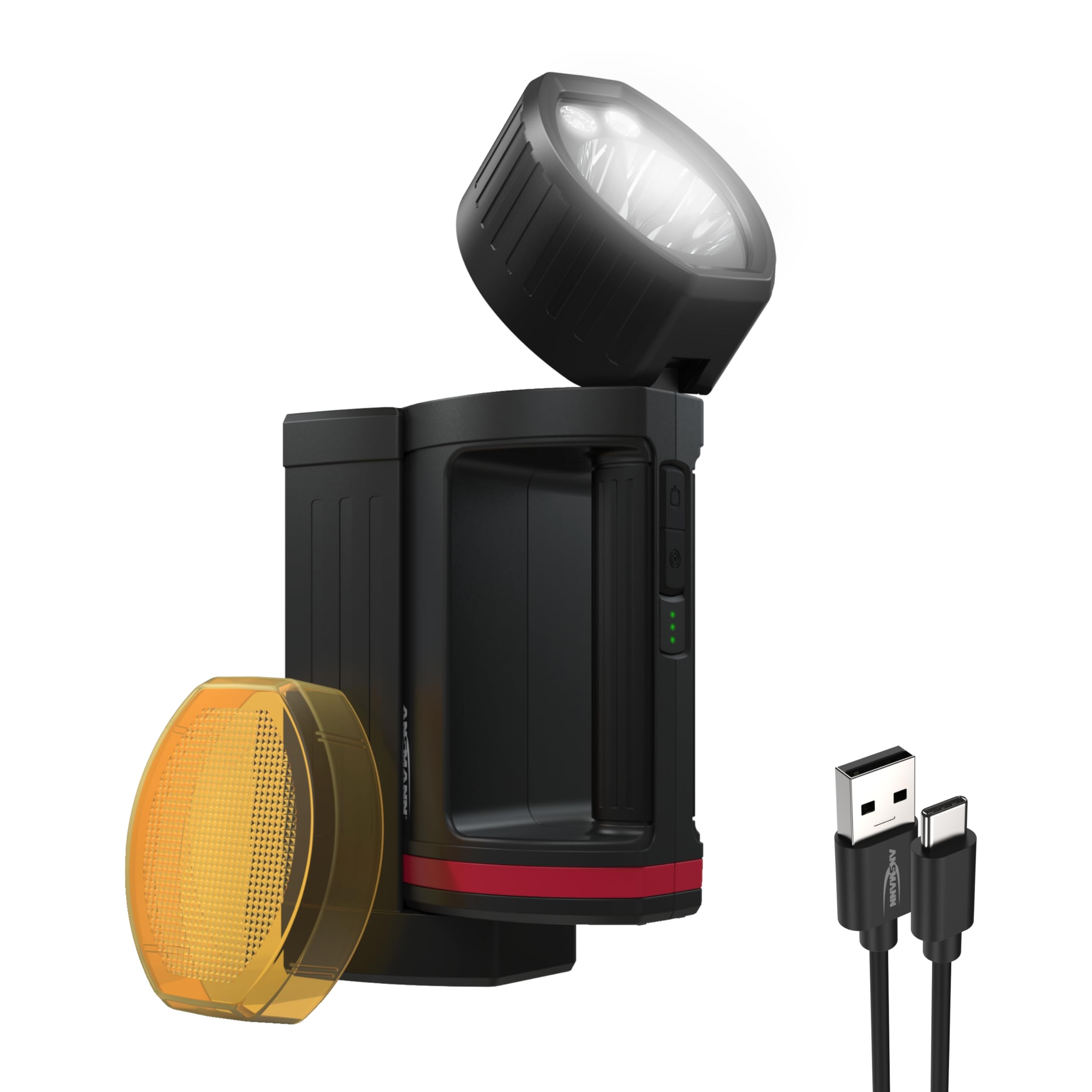 ANSMANN LED Handscheinwerfer Akku mit 10400mAh, automatische Notbeleuchtung bei Stromausfall, bis zu 100 Stunden Leuchtdauer möglich, wiederaufladbar über Micro USB oder Ladeschale